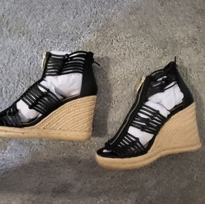 Just Fab black wedges size 7